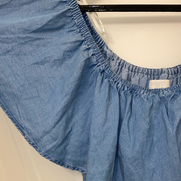 🆕Forever21 Off the Shoulder Denim Peasant Dress - Picture 3 of 6